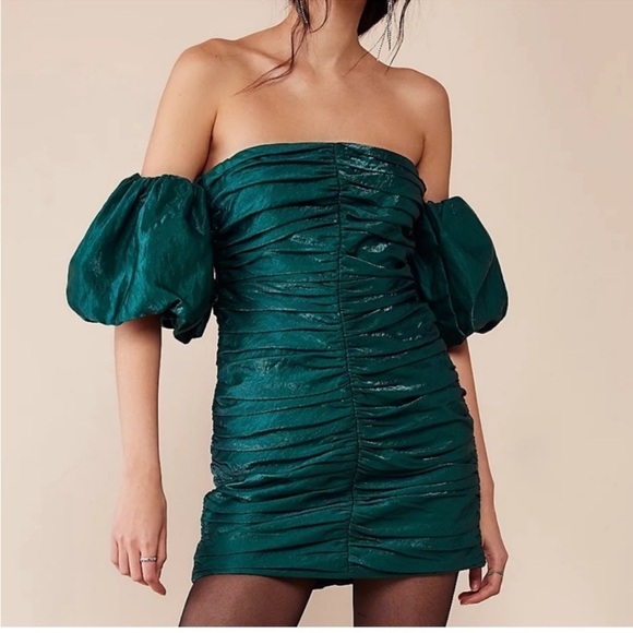 SHONA JOY x Free People Rosemary Green Ruched Miramare Mini Dress - Picture 10 of 12